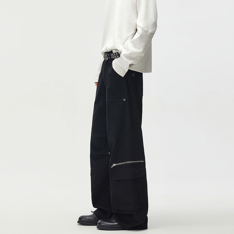 Women's Loose Cargo Palazzo Pants with Zipper and Flap Pockets Mune Fashion