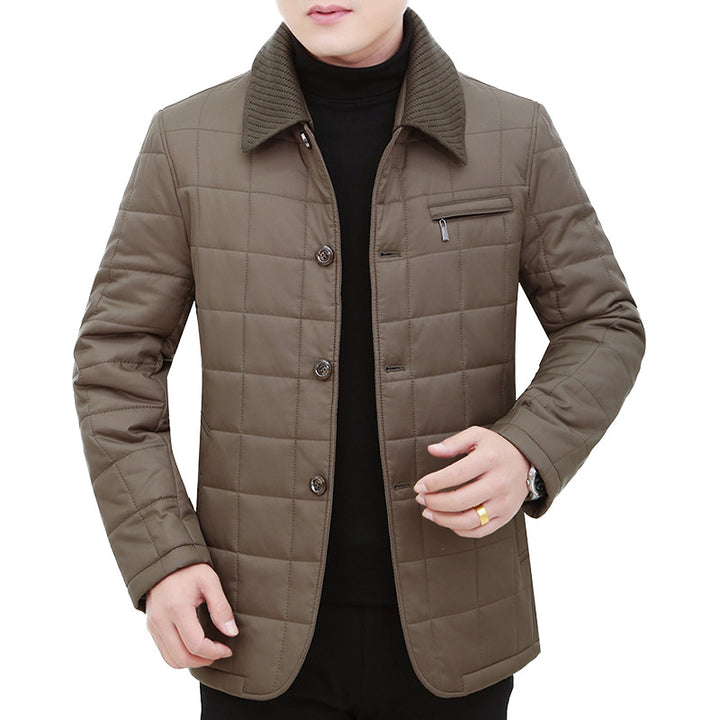 Men's quilted jacket with box quilting, corduroy collar, and chest zip pocket Mune Fashion