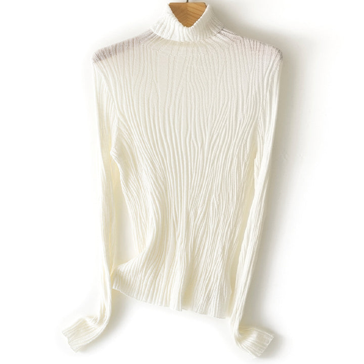Women's Slim Fine Knit Turtleneck Sweater with Wavy Rib Structure Mune Fashion
