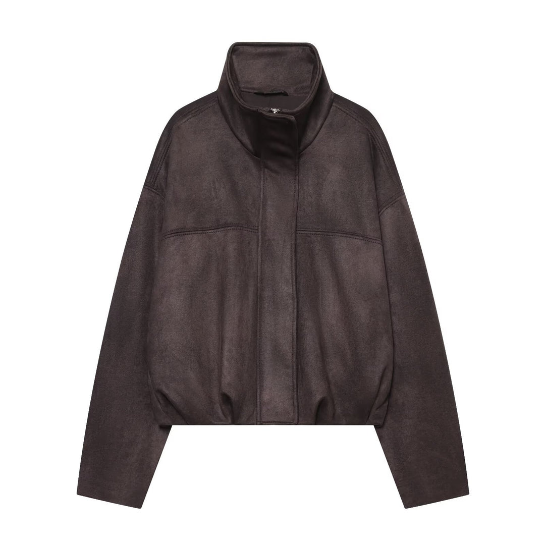 Women's short jacket in velvet look with high funnel collar and elastic hem Mune Fashion