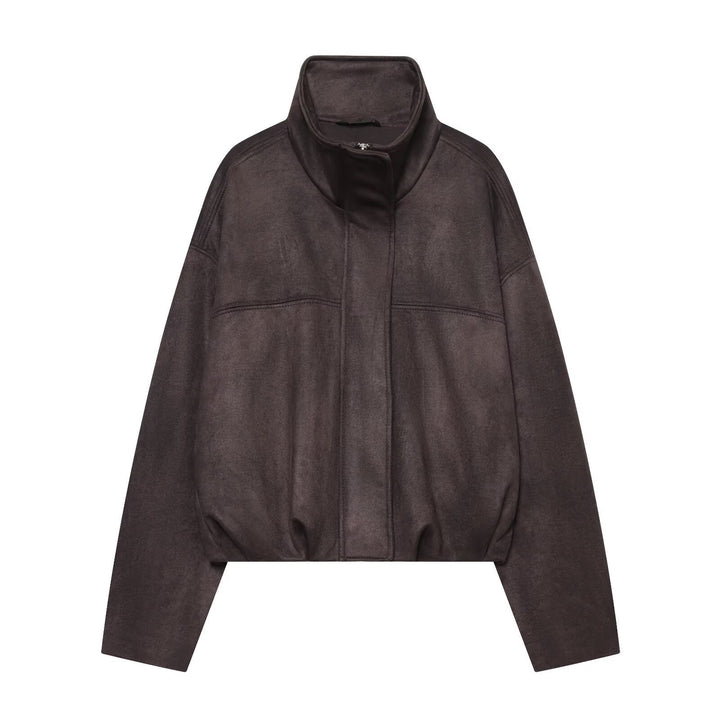 Women's short jacket in velvet look with high funnel collar and elastic hem Mune Fashion