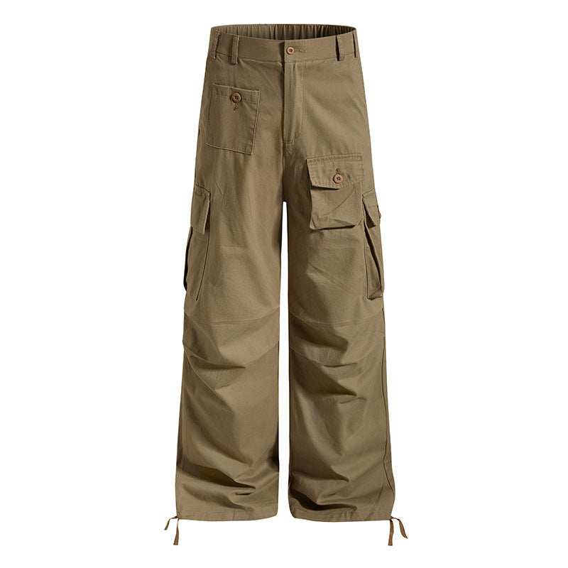 Women's wide cargo pants in utility style with multifunctional pockets and hem drawstring Mune Fashion