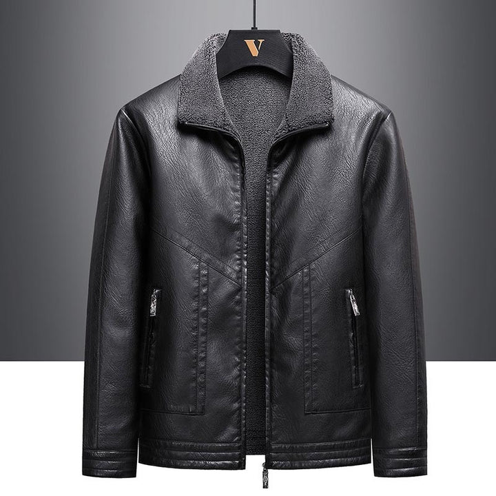 Men's Elegant Faux Leather Jacket with Teddy Lining Mune Fashion