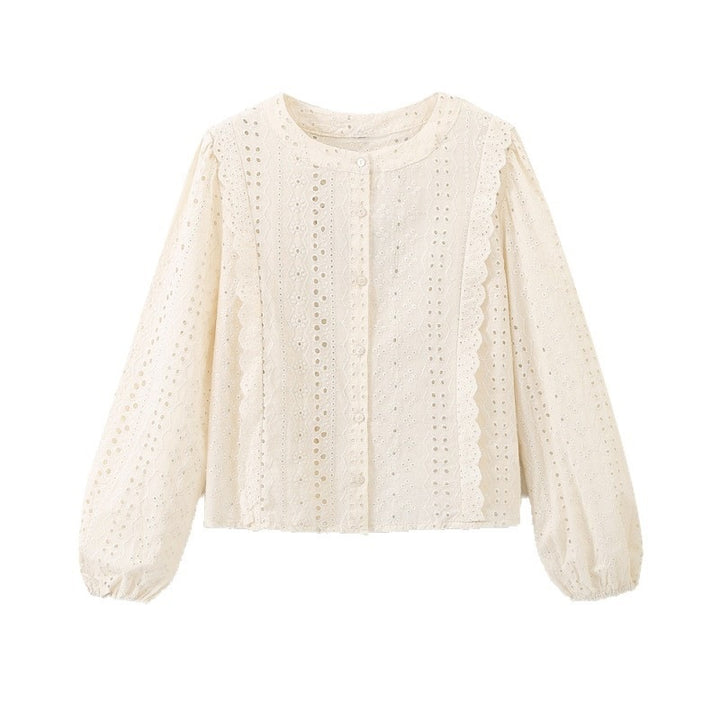 Ladies Broderie Anglaise Cotton Blouse with Ruffle Trim and Balloon Sleeves Mune Fashion