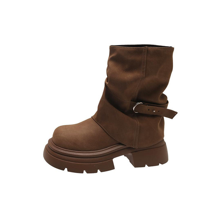 Ladies slip-on boots with gathered shaft and sculpted platform sole Mune Fashion