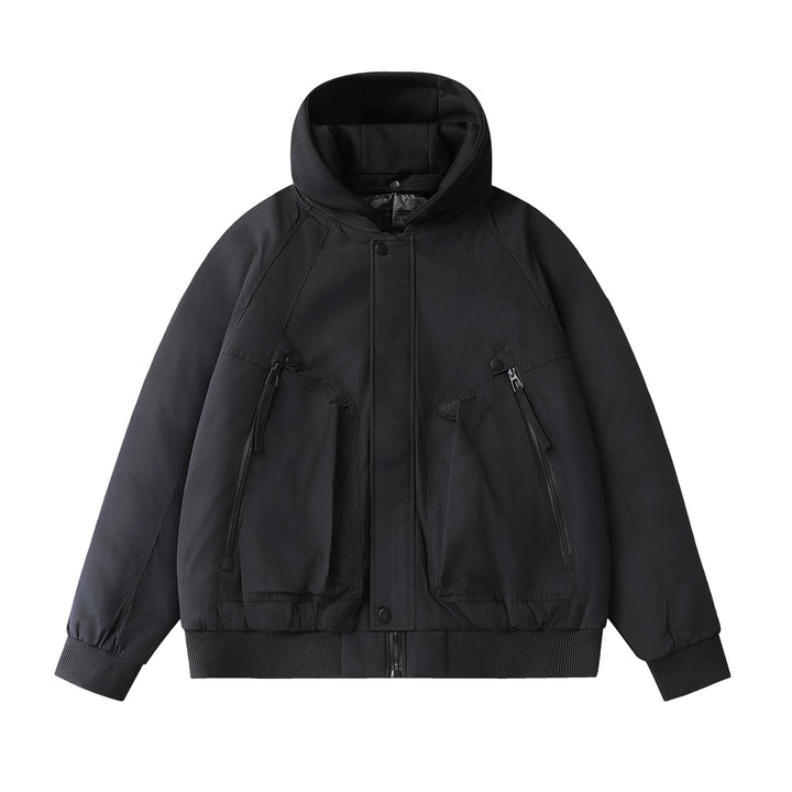 Men's Boxy Utility Bomber with quilted thermal insulation, integrated hood, and concealed zippers Mune Fashion