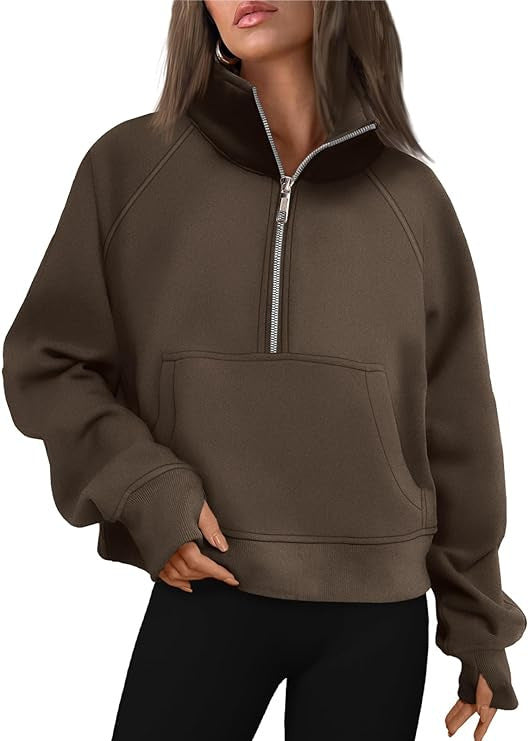 Women's cropped half-zip sweatshirt with high stand-up collar, kangaroo pocket, and drop shoulder Mune Fashion