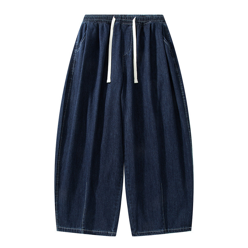 Women's Wide Denim Palazzo Pants with Drawstring Waist, Low Crotch, and Extra Wide Leg Mune Fashion