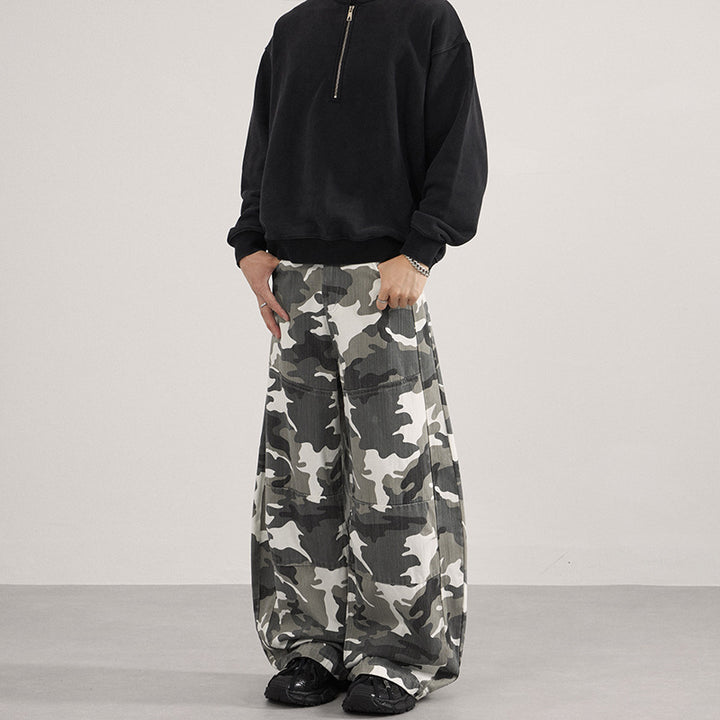 Men's Extra Wide Cargo Pants in Palazzo Cut with Camouflage Print Mune Fashion
