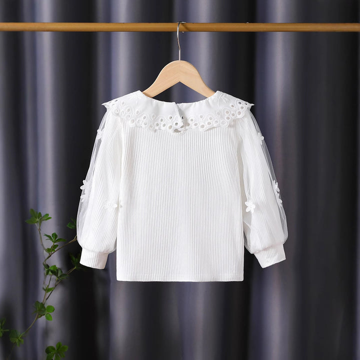 Girl's blouse with voluminous tulle sleeves and elaborate flower embroideries Mune Fashion