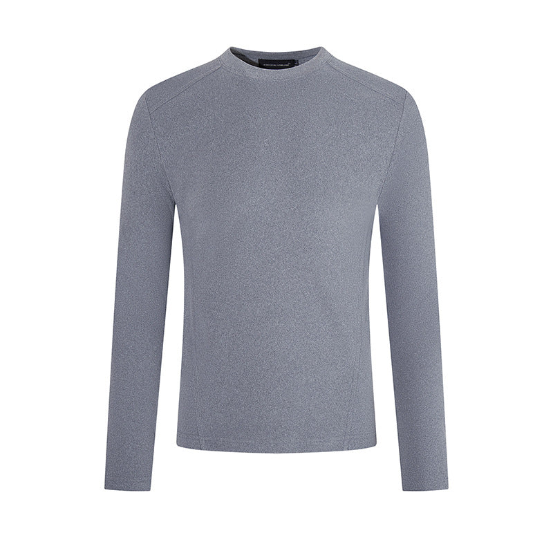 Men's Breathable Slim-Fit Fine Knit Long Sleeve Shirt with Round Neck Mune Fashion