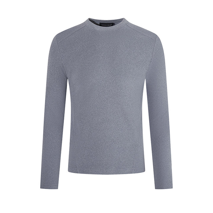 Men's Breathable Slim-Fit Fine Knit Long Sleeve Shirt with Round Neck Mune Fashion
