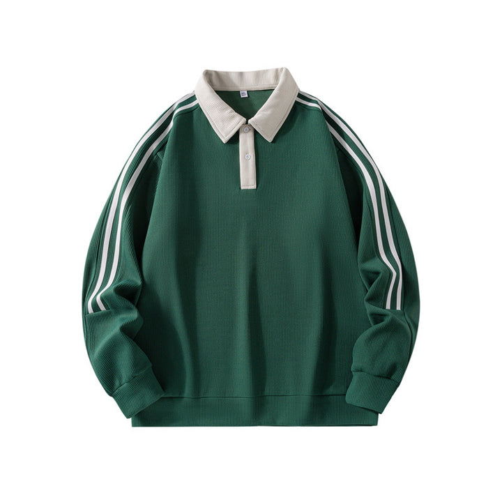 Men's sporty polo shirt with high collar and contrasting stripes Mune Fashion