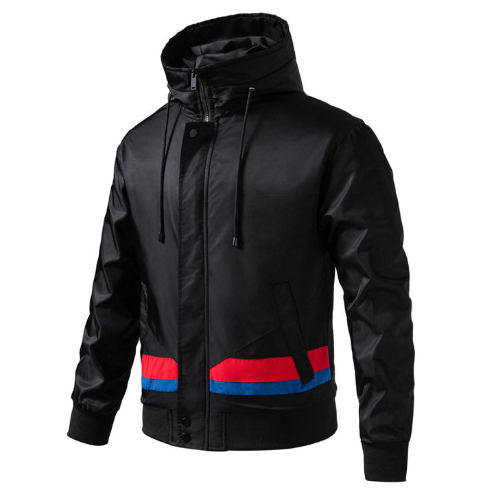 Men's hooded bomber jacket in an urban retro look with contrast stripes, wind-resistant exterior, and ribbed cuffs Mune Fashion