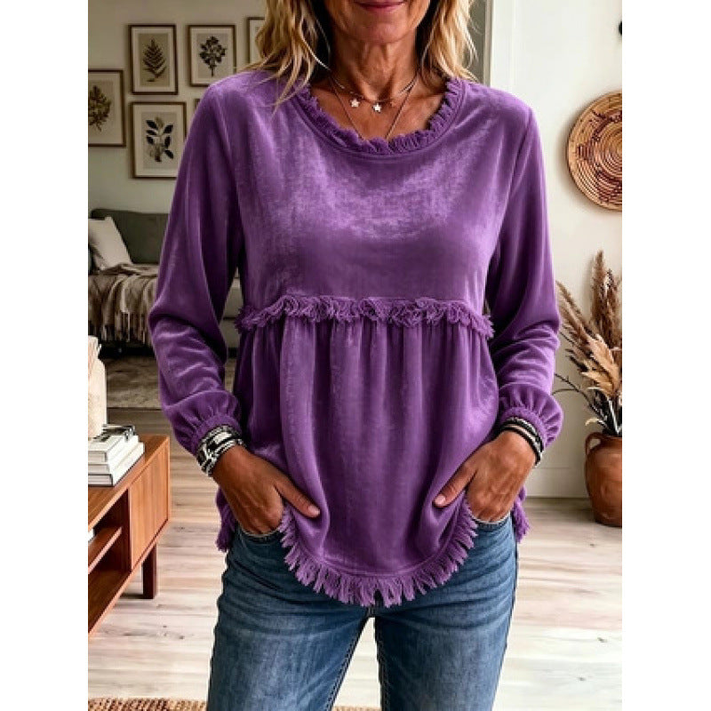 Women's Playful Fringe Tunic with Empire Seam and Side Pockets Mune Fashion