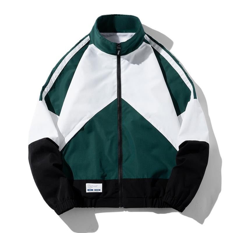 Men's Lightweight Windbreaker Track Jacket in Geometric Color Block with Mesh Lining, Stand-up Collar & Zipper Mune Fashion