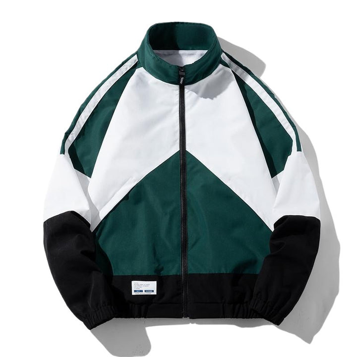 Men's Lightweight Windbreaker Track Jacket in Geometric Color Block with Mesh Lining, Stand-up Collar & Zipper Mune Fashion