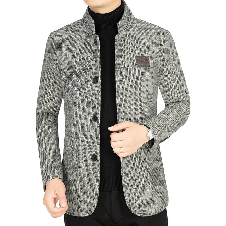 Men's knitted blazer with ribbed sleeves, stand-up collar and applied pockets Mune Fashion