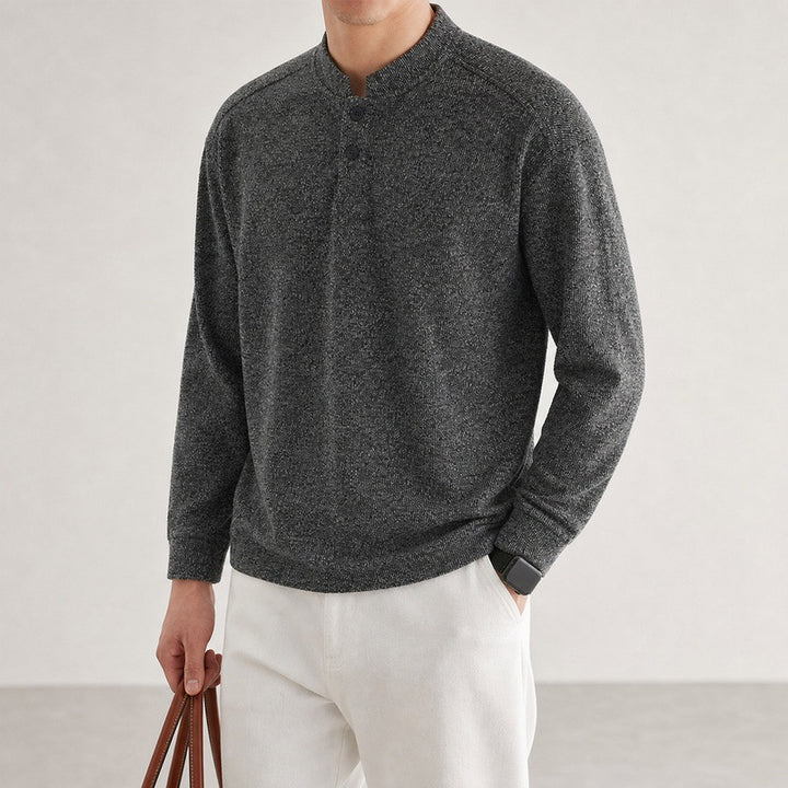 Men's fine-knit henley pullover with button placket and ribbed cuffs Mune Fashion