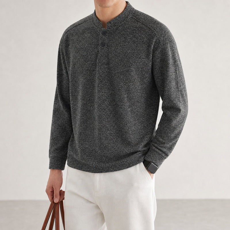 Men's Long Sleeve Waffle Knit Henley Sweater with Button Placket Mune Fashion