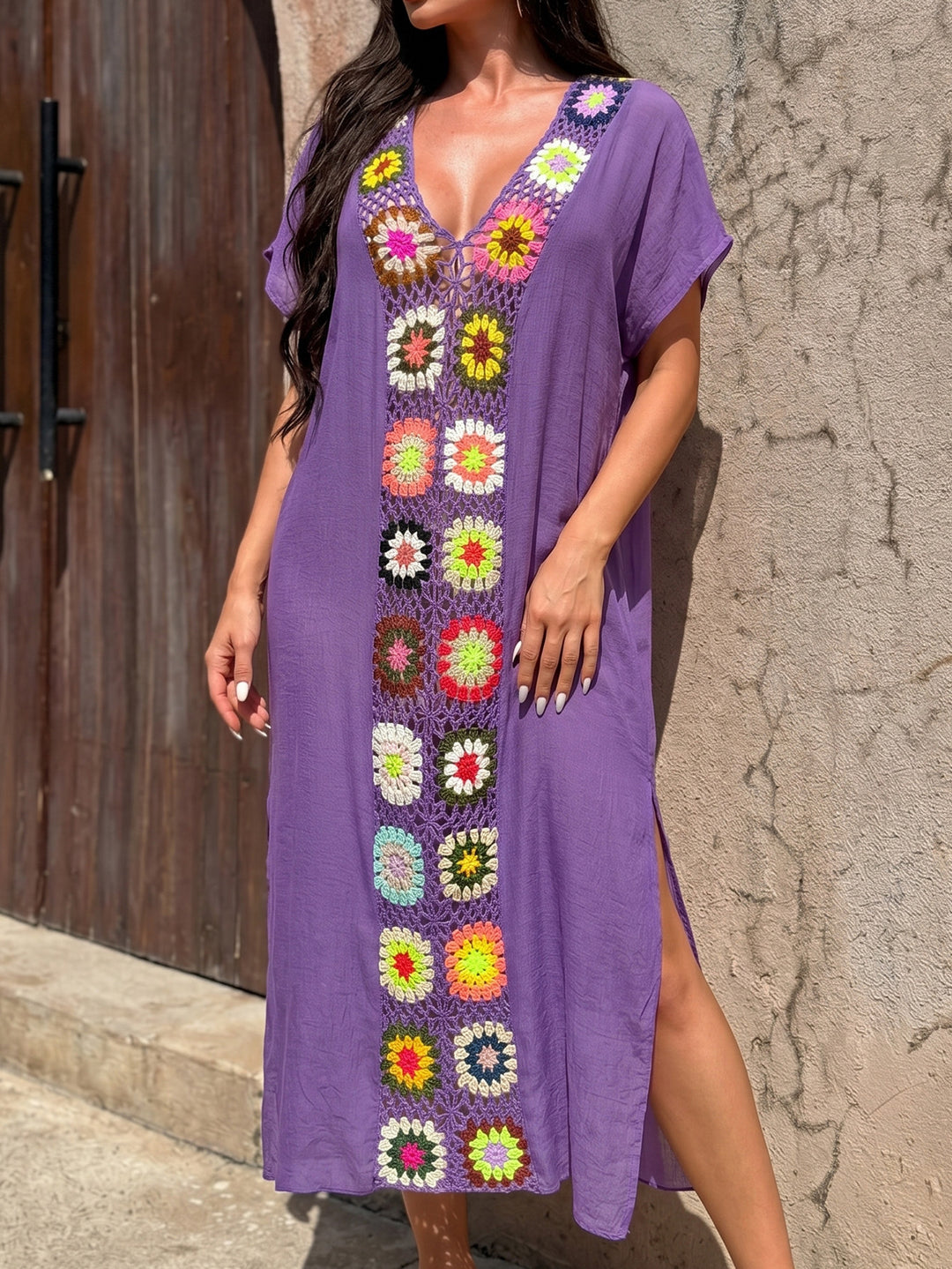Women's Crochet Beach Kimono with Floral Patchwork Design Mune Fashion