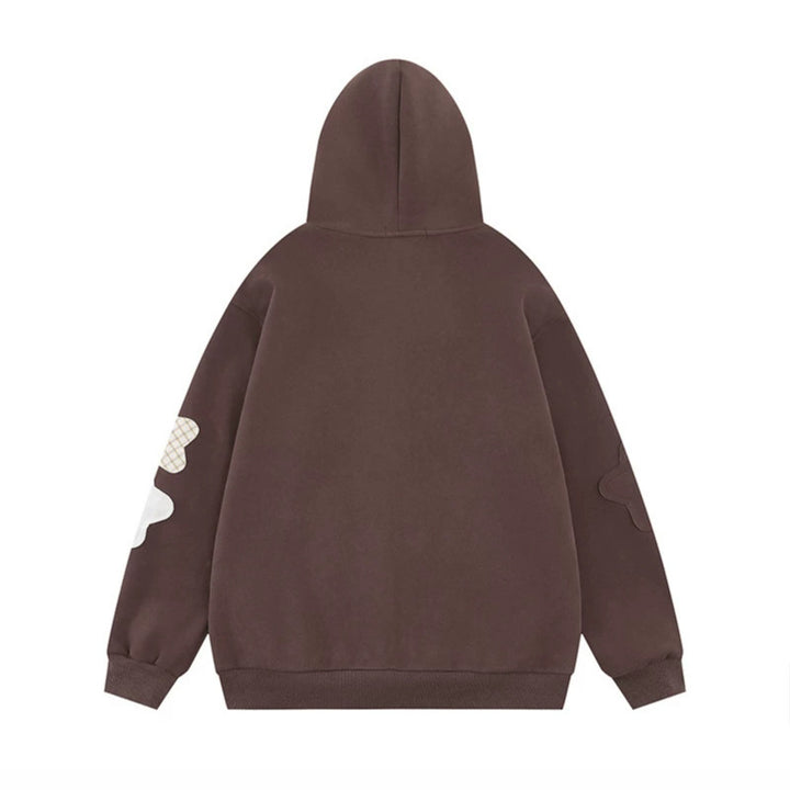 Women Oversize Zip Hoodie with Floral Star Appliqués and Button Details Mune Fashion