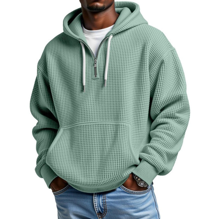 Men's Waffle Knit Halfzip Hoodie with Kangaroo Pocket Mune Fashion