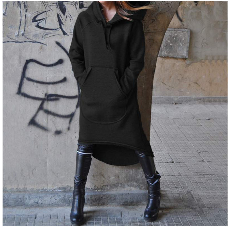 Women nan Oversize Hoodie Dress with high back hem, kangaroo pocket and casual street style cut Mune Fashion
