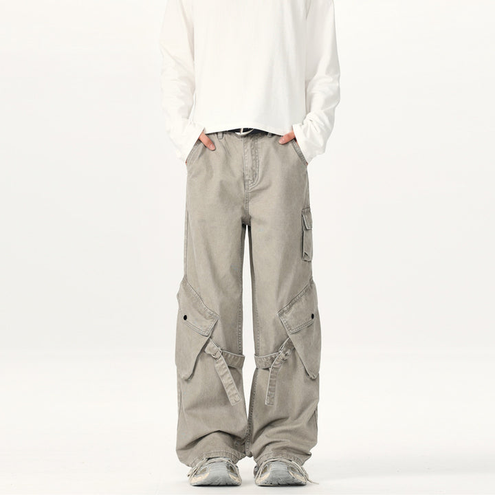 Men's Ultra Wide Canvas Cargo Pants with D-Ring Belt System and Multiple Flap Pockets Mune Fashion