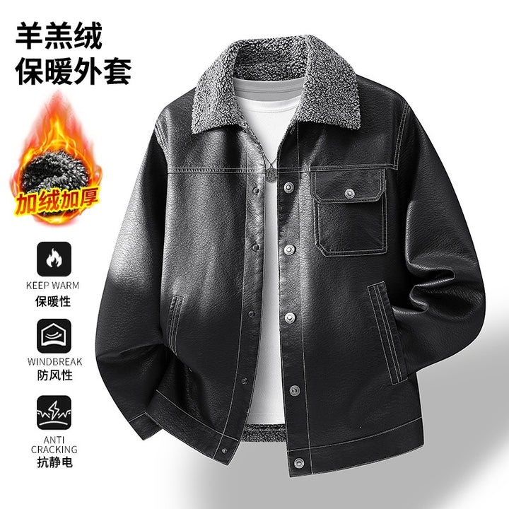 Men's Casual Faux Leather Jacket with Teddy Collar Mune Fashion