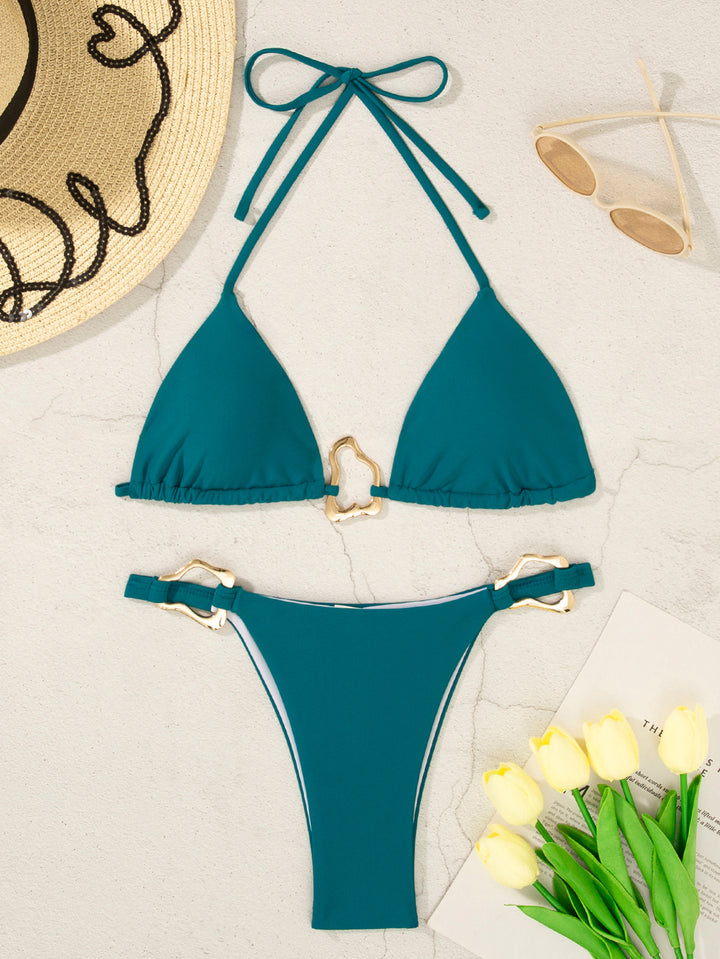 Women's triangle bikini with adjustable halter and elegant buckle detail Mune Fashion