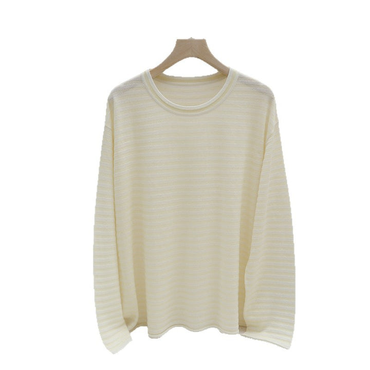 Womens fine striped long sleeve shirt with round neckline made of lightweight jersey Mune Fashion