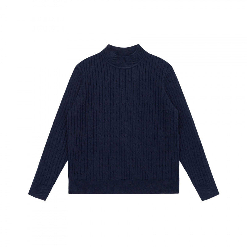 Unisex Oversize Cable Knit Sweater with Short Stand-Up Collar and Ribbed Hem Mune Fashion
