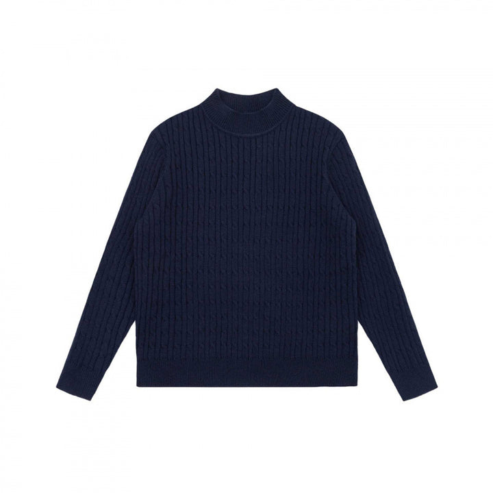 Unisex Oversize Cable Knit Sweater with Short Stand-Up Collar and Ribbed Hem Mune Fashion
