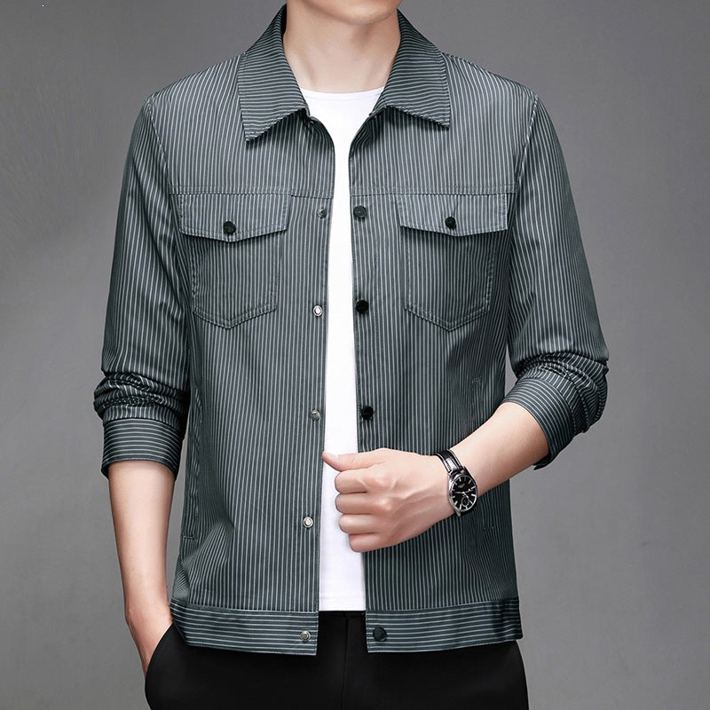 Men Striped Shirt Jacket Mune Fashion