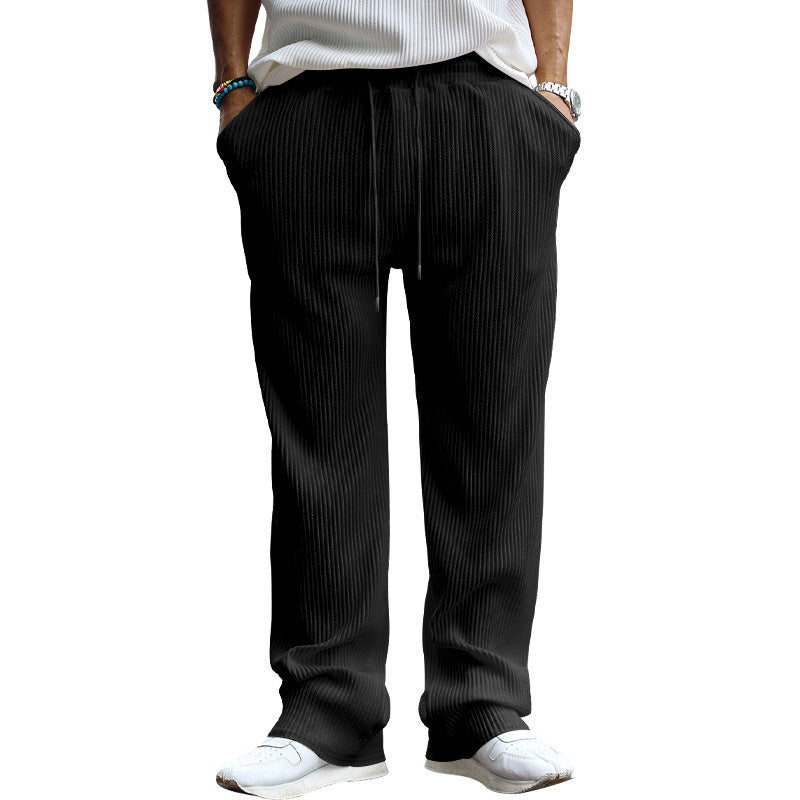 Men's Ribbed Wide Casual Pants with Drawstring Mune Fashion