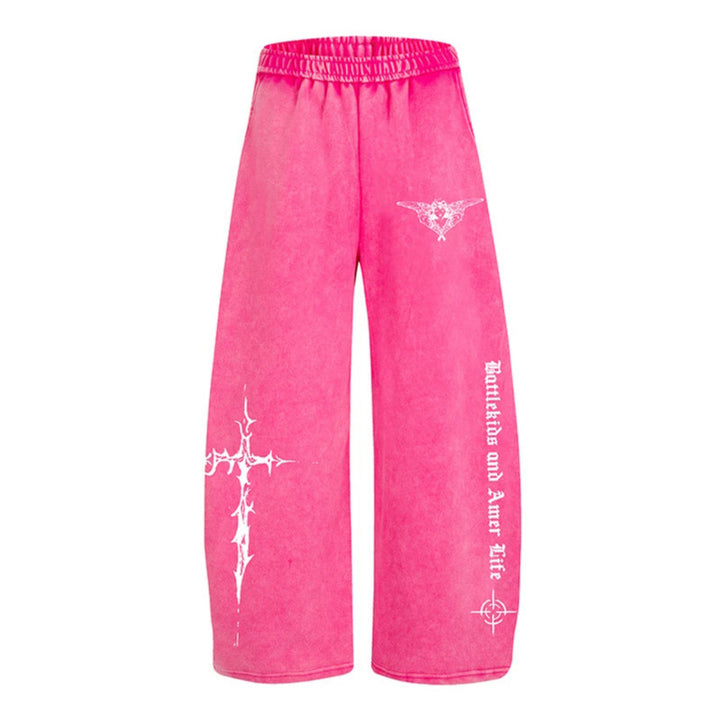 Women's Loose Palazzo Style Lounge Pants with Elastic Waistband and Gothic Print Mune Fashion