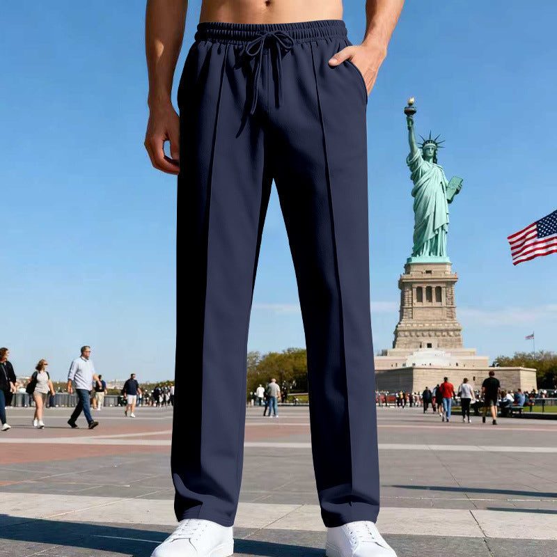 Men's Wide Travel Lounge Pants with Crease, Elastic Drawstring and Side Insert Pockets Mune Fashion