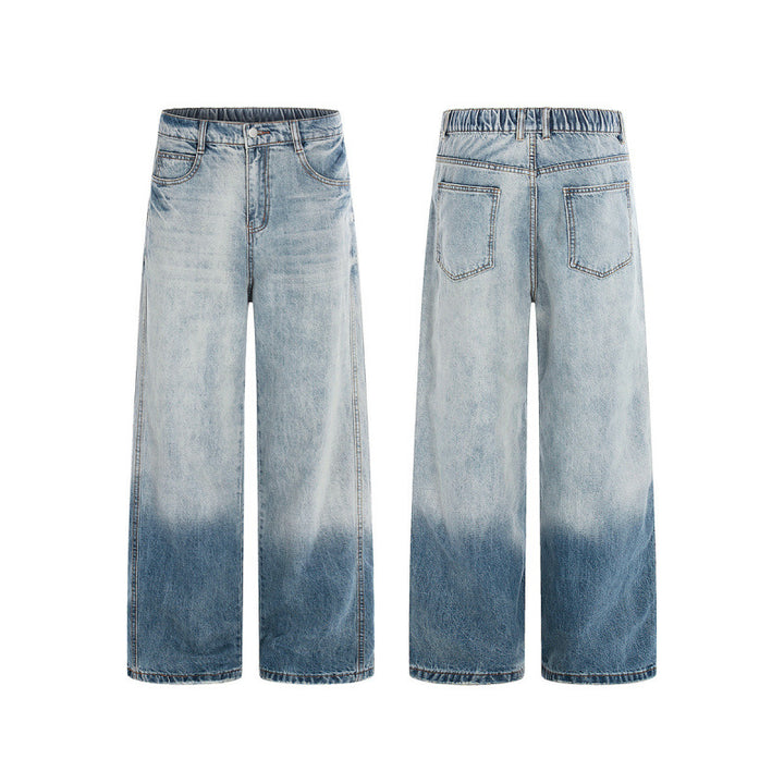 Women's Wide High-Waist Denim Jeans with Ombre Hem and Elastic Back Mune Fashion