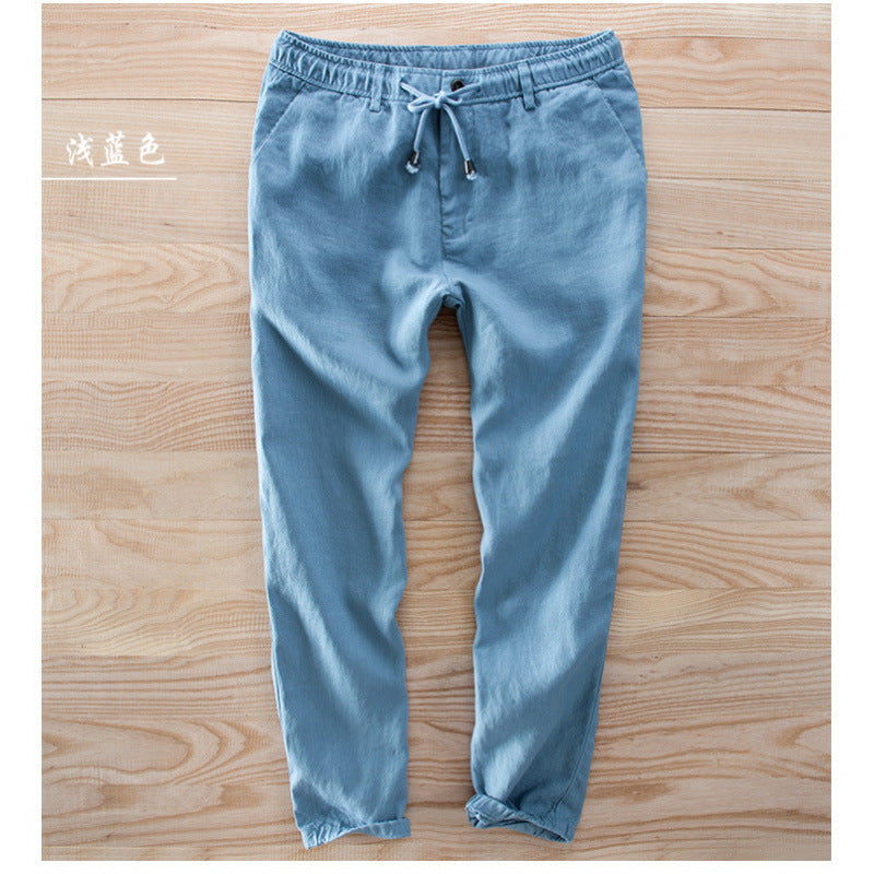 Men's Light Linen Jogging Pants with Elastic Waistband and Drawstring Mune Fashion