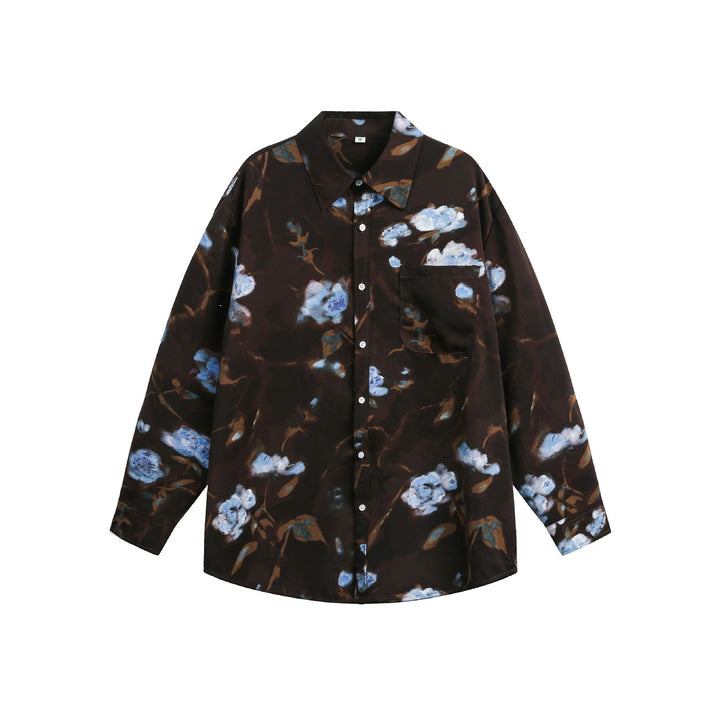 Women's Oversize Shirt Blouse with Floral Watercolor Print and Chest Pocket Mune Fashion
