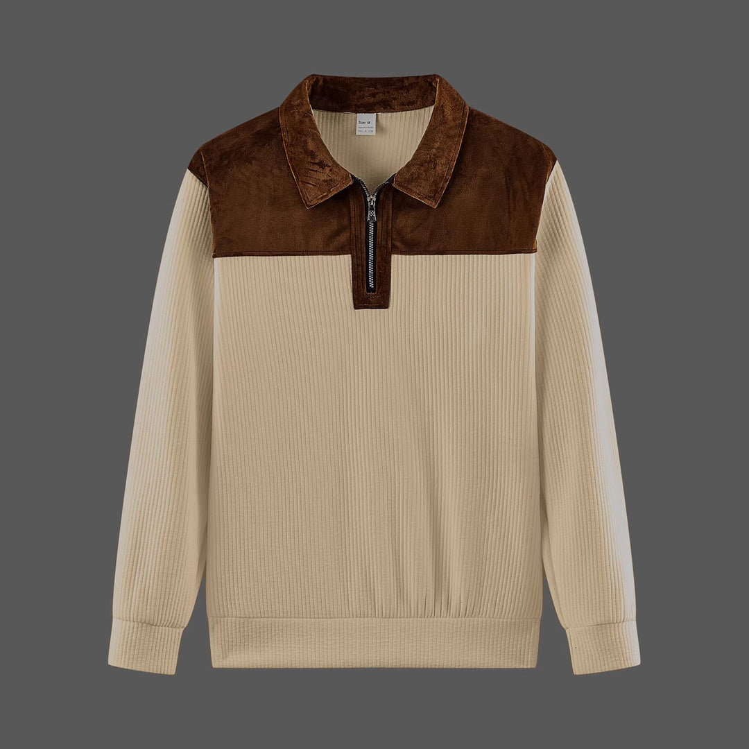 Unisex nan fine-structured knitted sweater with half zip collar and velvet trim Mune Fashion