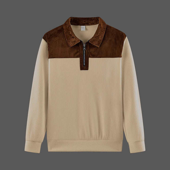 Unisex nan fine-structured knitted sweater with half zip collar and velvet trim Mune Fashion