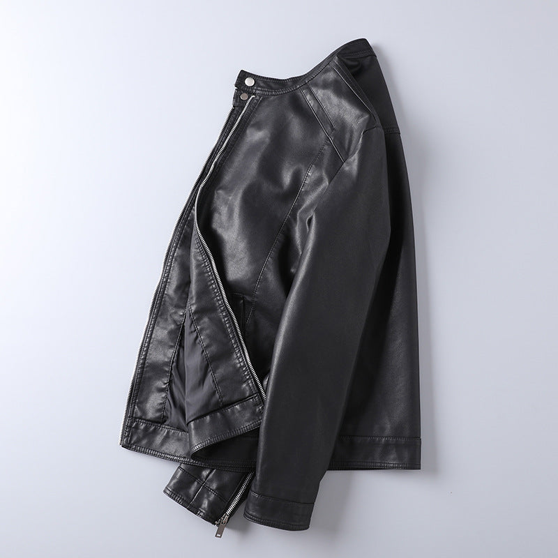 Men Stylish Faux Leather Jacket with High Collar Mune Fashion