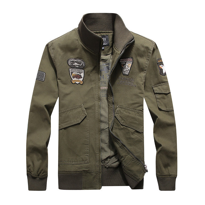 Men's Field Bomber Jacket made of sturdy canvas with patch details and sleeve flap pocket Mune Fashion