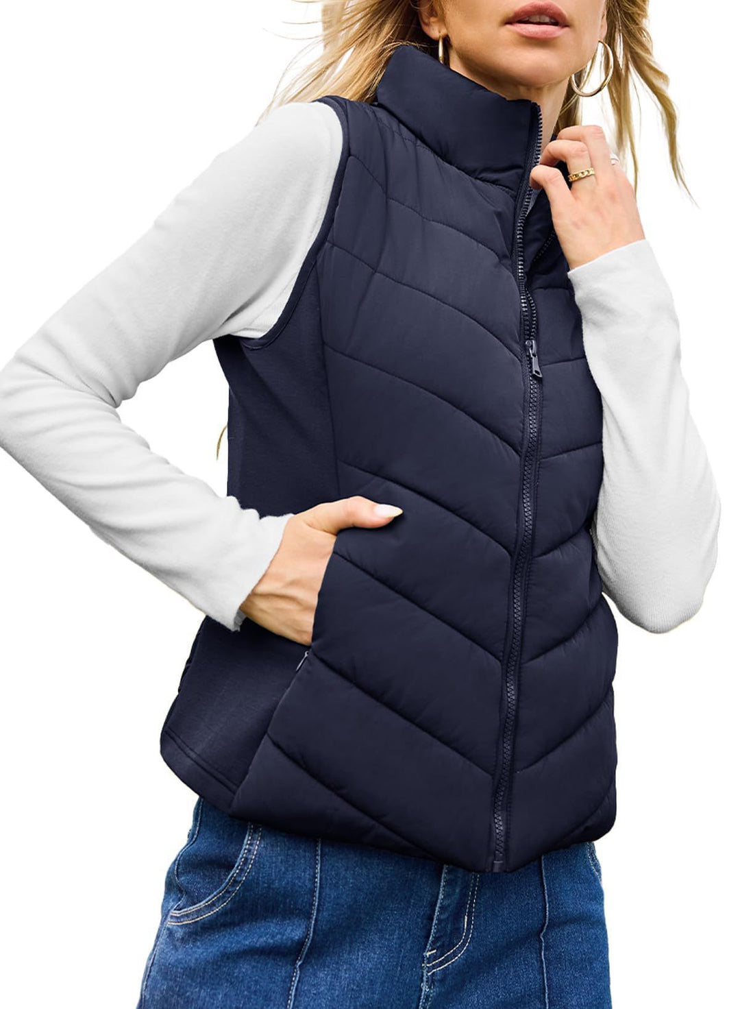 Women's quilted thermo vest with high stand-up collar and elastic side inserts Mune Fashion