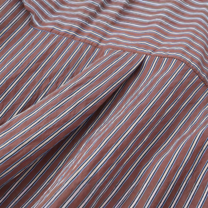 Women's Oversized Shirt Blouse with Vertical Stripe Pattern and Full Button Placket Mune Fashion