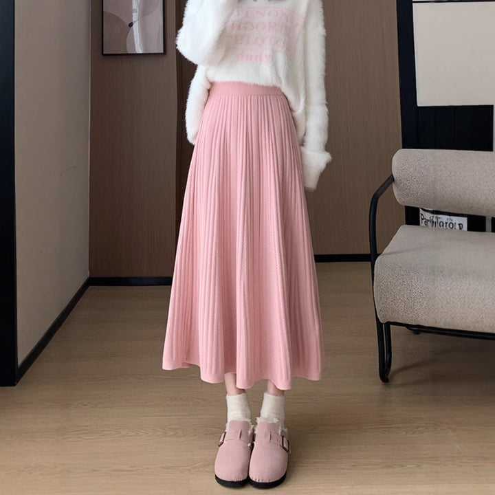 Ladies Elegant Pleated Midi Skirt with High Waist Mune Fashion