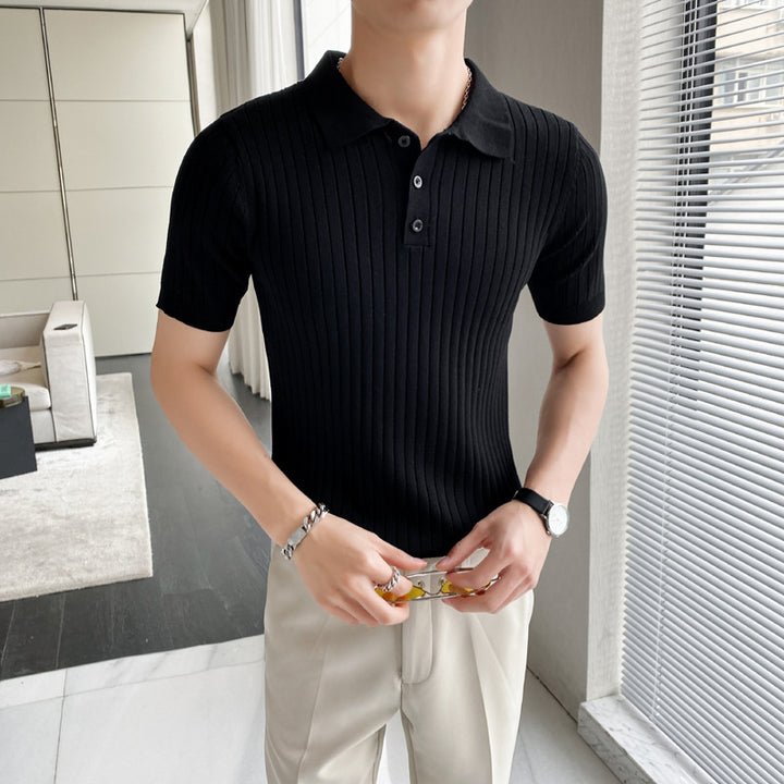 Men's Fashionable Short Sleeve Polo Shirt with Ribbed Structure Mune Fashion
