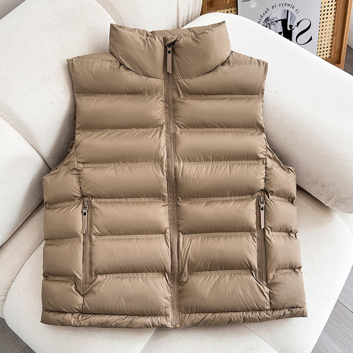 Women's Lightweight Padded Vest with High Collar and Two-Way Zipper Mune Fashion